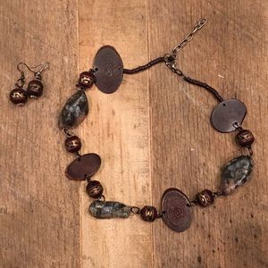 Brown necklace and earring set